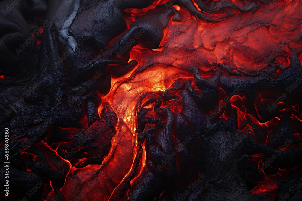 Red molten magma hot lava eruption burn fire volcanic flowing heat