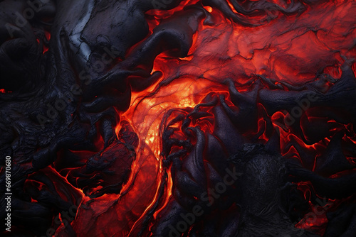 Red molten magma hot lava eruption burn fire volcanic flowing heat background volcano