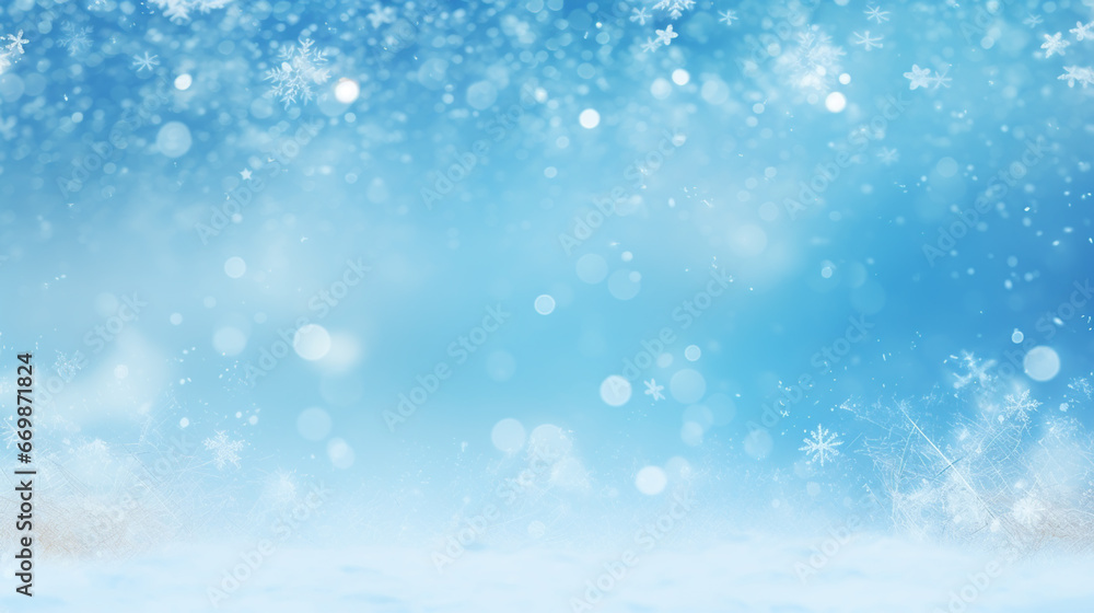 Magical heavy snow flakes backdrop. Snowstorm speck ice particles. Snowfall sky white teal blue wallpaper.