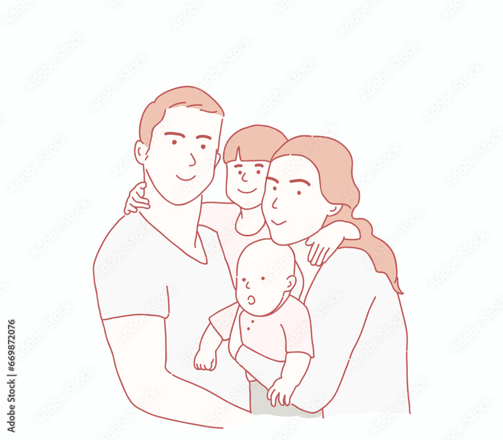 Illustration of happy family. vector hand drawn style Illustration of happy family. vector hand drawn style