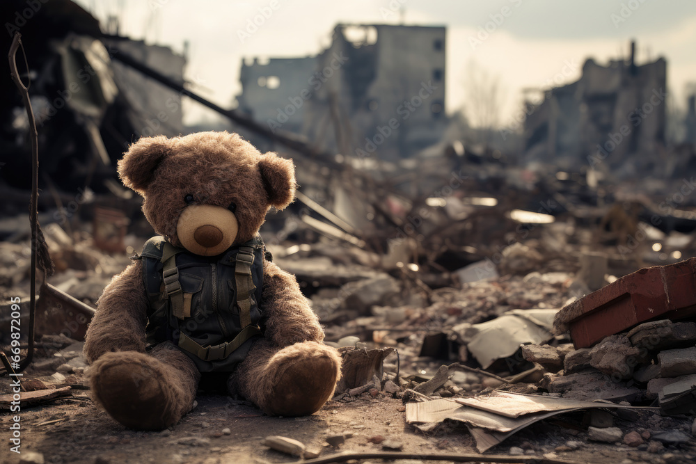 Abandoned teddy bear in a war zone Abandoned teddy bear in a war zone