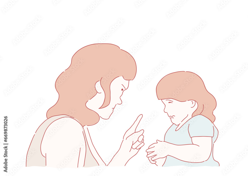 illustration of a mother giving advice to her children. vector hand drawn style illustration of a mother giving advice to her children. vector hand drawn style