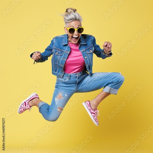 Eccentric senior lady jumpi...