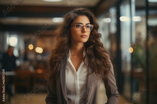 Young and confident corporate woman standing at office