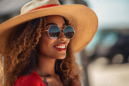 Beautiful woman wearing sunglasses and hat. #669875838