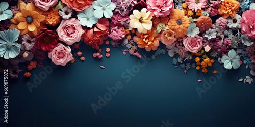 Flower floral plant background banner backdrop wide panoramic flowers design, generated ai  photo