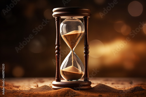 Sand grains are falling through an hourglass, symbolizing the passage of time and the urgency of a deadline.
