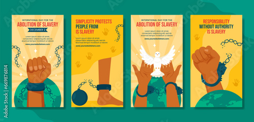 Abolition of Slavery Social Media Stories Flat Cartoon Hand Drawn Templates Background Illustration