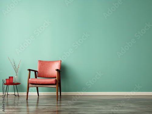 Large Empty Mint Green Wall Vintage Chair in Corner © B