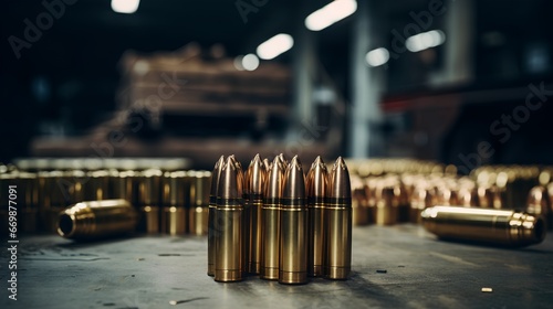 Slika na platnu Bullet shells of different sizes for military ammunition production and storage
