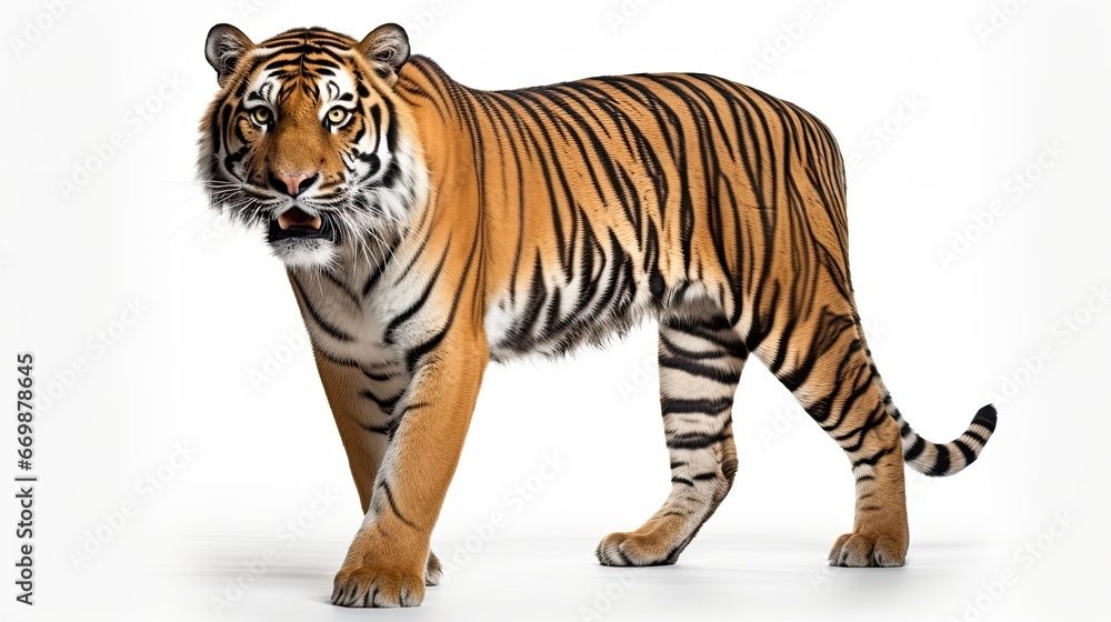 A tiger on a white background