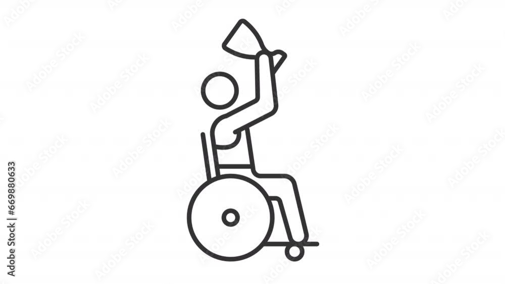 2D black creative thin linear animation of player on wheelchair with trophy, HD video with transparent background, seamless loop 4K video representing paralympic games. 2D black creative thin linear animation of player on wheelchair with trophy, HD video with transparent background, seamless loop 4K video representing paralympic games.