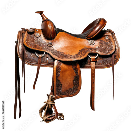 Elegance: Realistic Leather Horse Saddle, on transparent background.