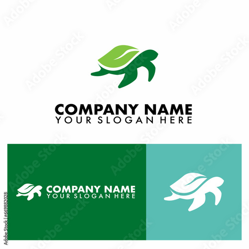 Turtle with leaf logo set vector illustration template.