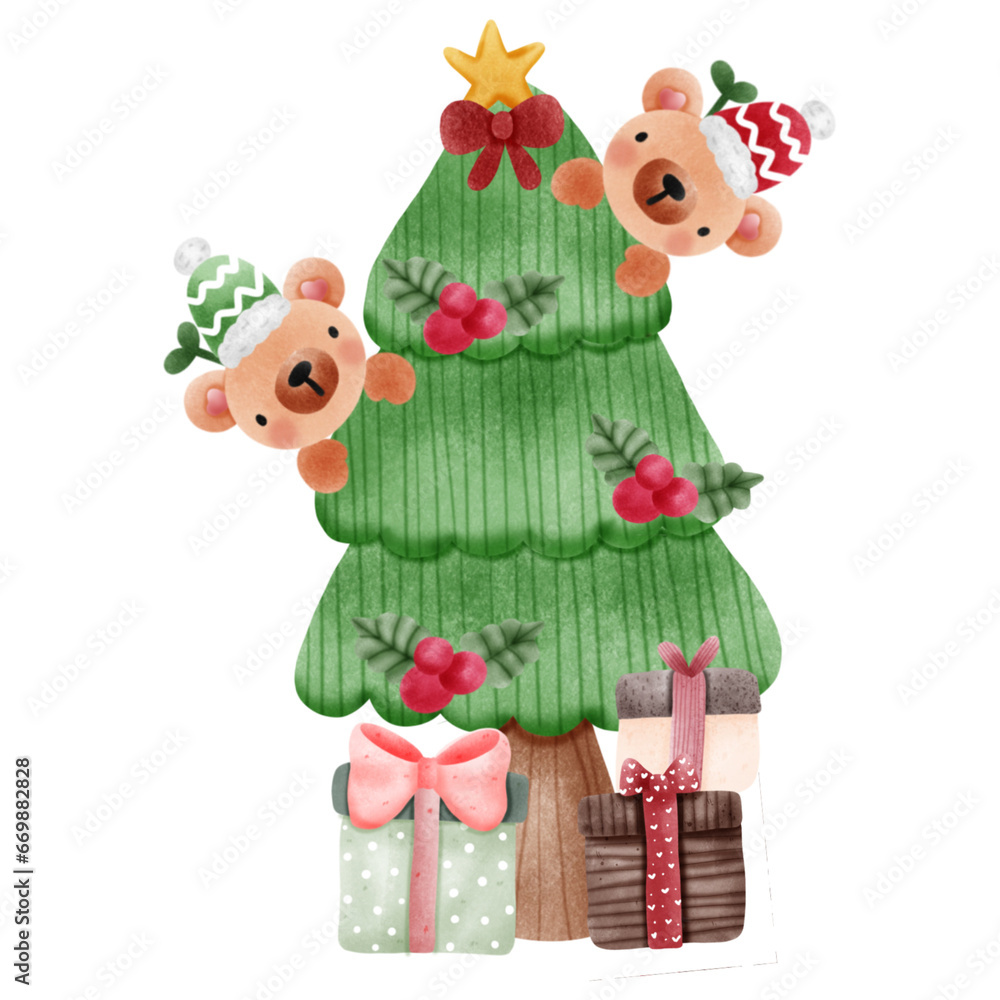 teddy bear with christmas tree