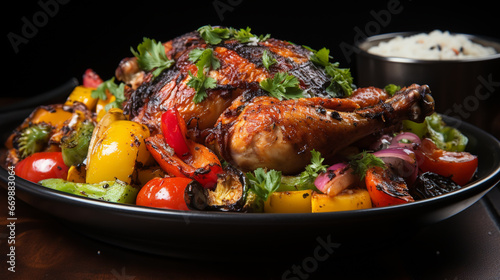 Grilled chicken breast, fillet, steak and fresh vegetable salad
