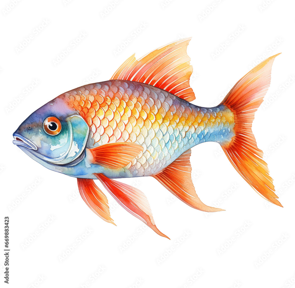 Watercolor fish. Generative AI, png image.