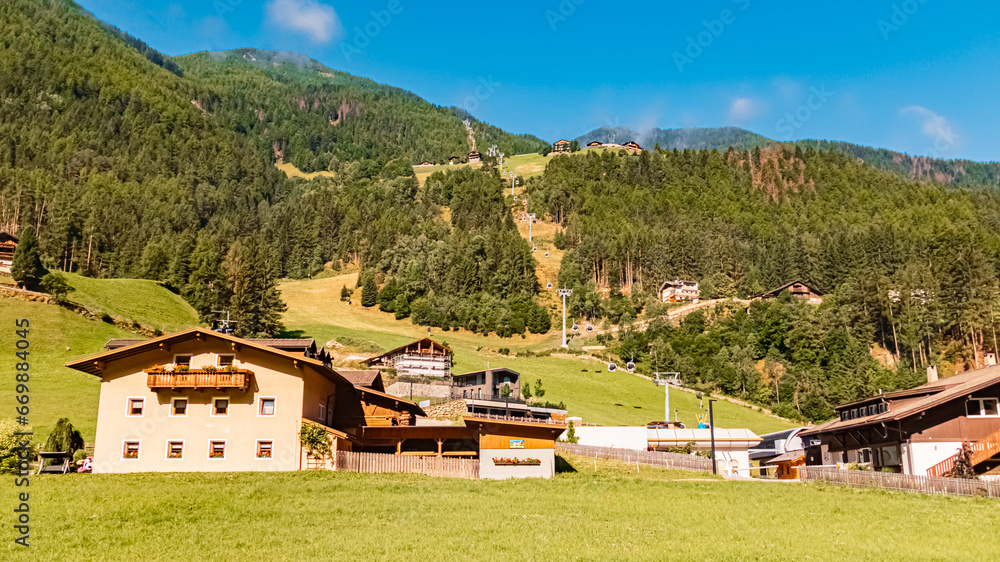 Alpine summer view at Speikboden cable car, Ahrntal valley, Pustertal, Trentino, Bozen, South Tyrol, Italy
