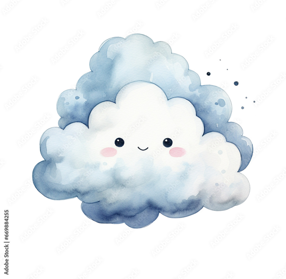 Watercolor cute cloud. Generative AI, png image. Watercolor cute cloud. Generative AI, png image.