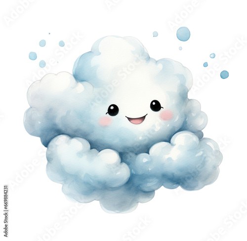 Watercolor cute cloud. Generative AI, png image. © Julia 