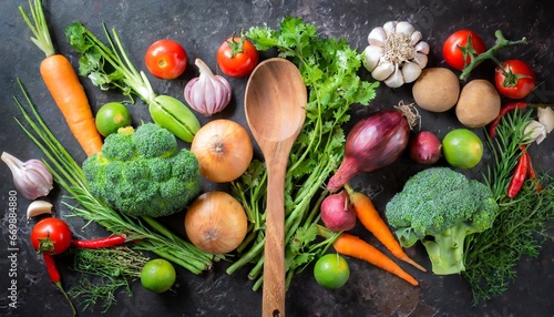 fresh vegetables on wooden background