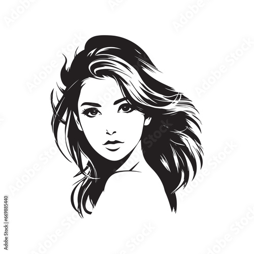 Black and white vector girl with loose hair