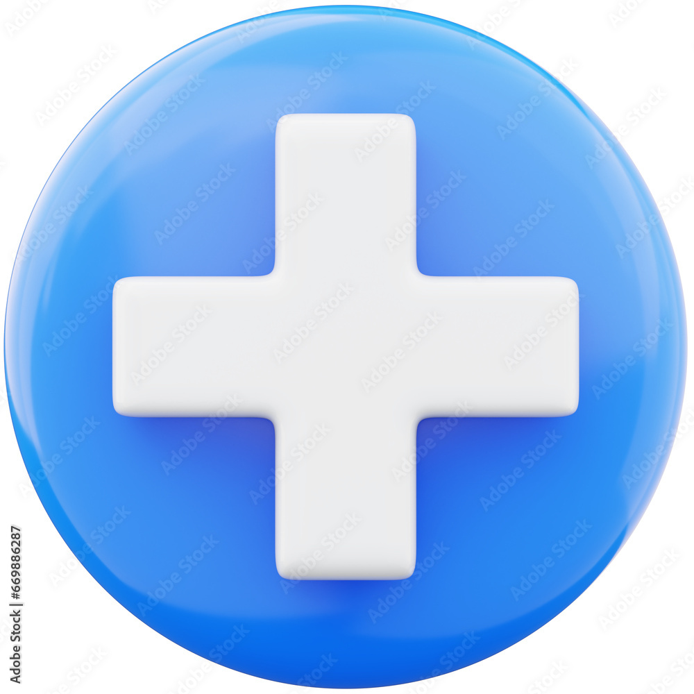 Fototapeta premium Plus sign cross symbol 3d illustration on transparent background