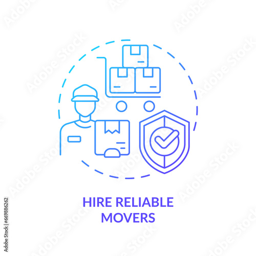 2D hire reliable movers gradient icon representing moving service, simple isolated vector, thin line illustration.