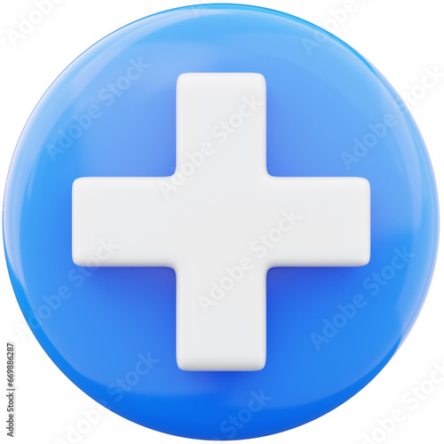 Plus sign cross symbol 3d illustration on transparent background
