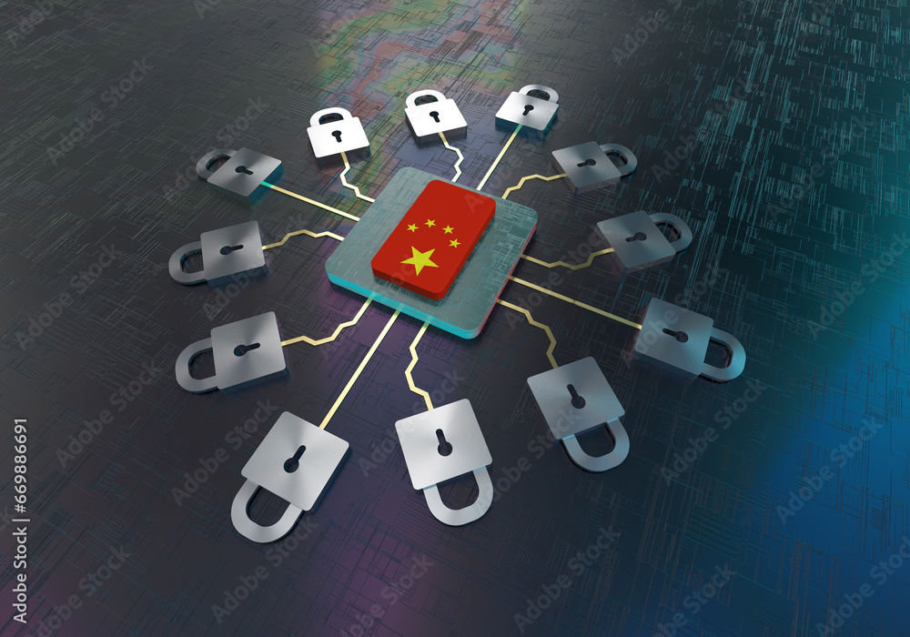 Block China Electronic Chip Network Blockade - obrazy, fototapety, plakaty 