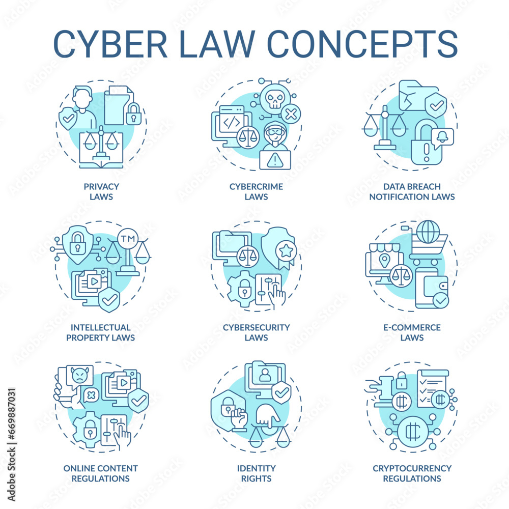 Collection of 2D editable blue thin line icons representing cyber law, isolated vector, linear illustration. Collection of 2D editable blue thin line icons representing cyber law, isolated vector, linear illustration.
