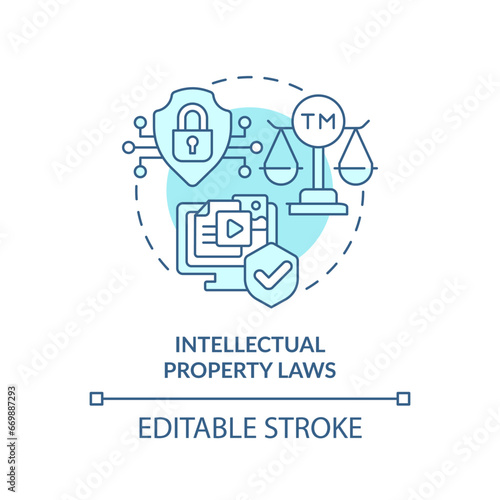 2D editable blue intellectual property laws icon, monochromatic isolated vector, cyber law thin line illustration.