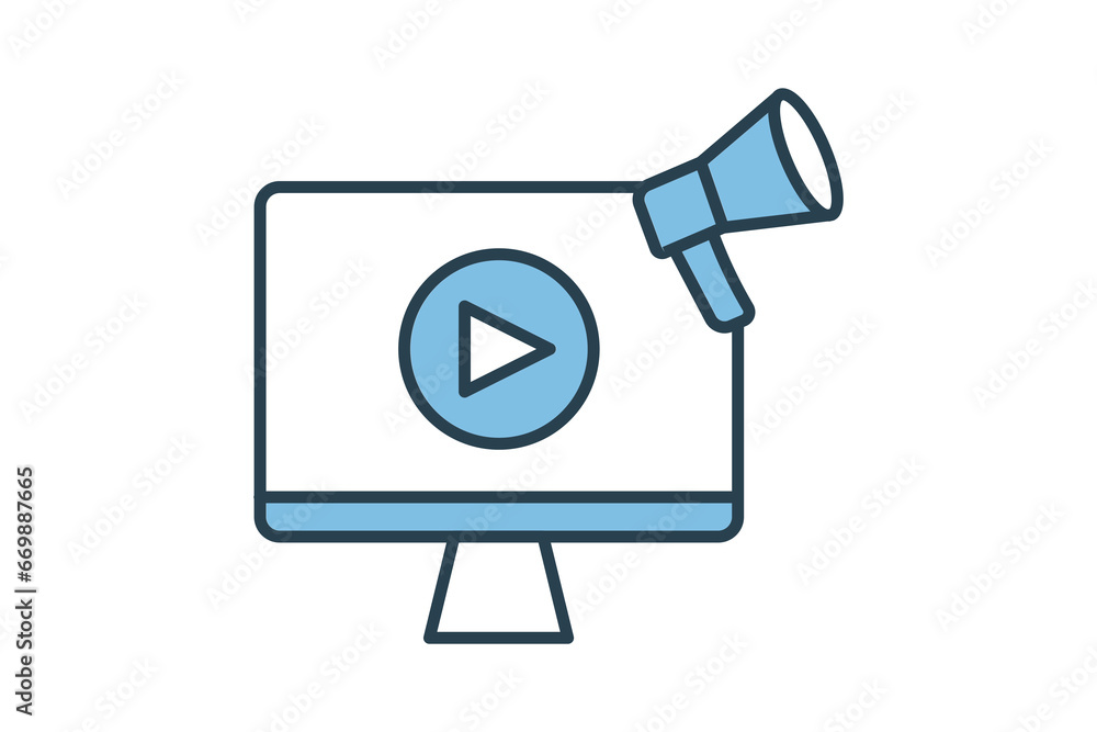 Video marketing icon. icon related to marketing. Flat line icon style. Simple vector design editable Video marketing icon. icon related to marketing. Flat line icon style. Simple vector design editable