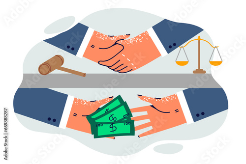 Hands of corrupt officials making criminal deal to make necessary court decision for money