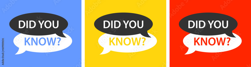 Did you know? Question speech bubble symbol. Fact sticker. Ask banner. Knowledge quiz. Flat color. Vector sign. Did you know? Question speech bubble symbol. Fact sticker. Ask banner. Knowledge quiz. Flat color. Vector sign.