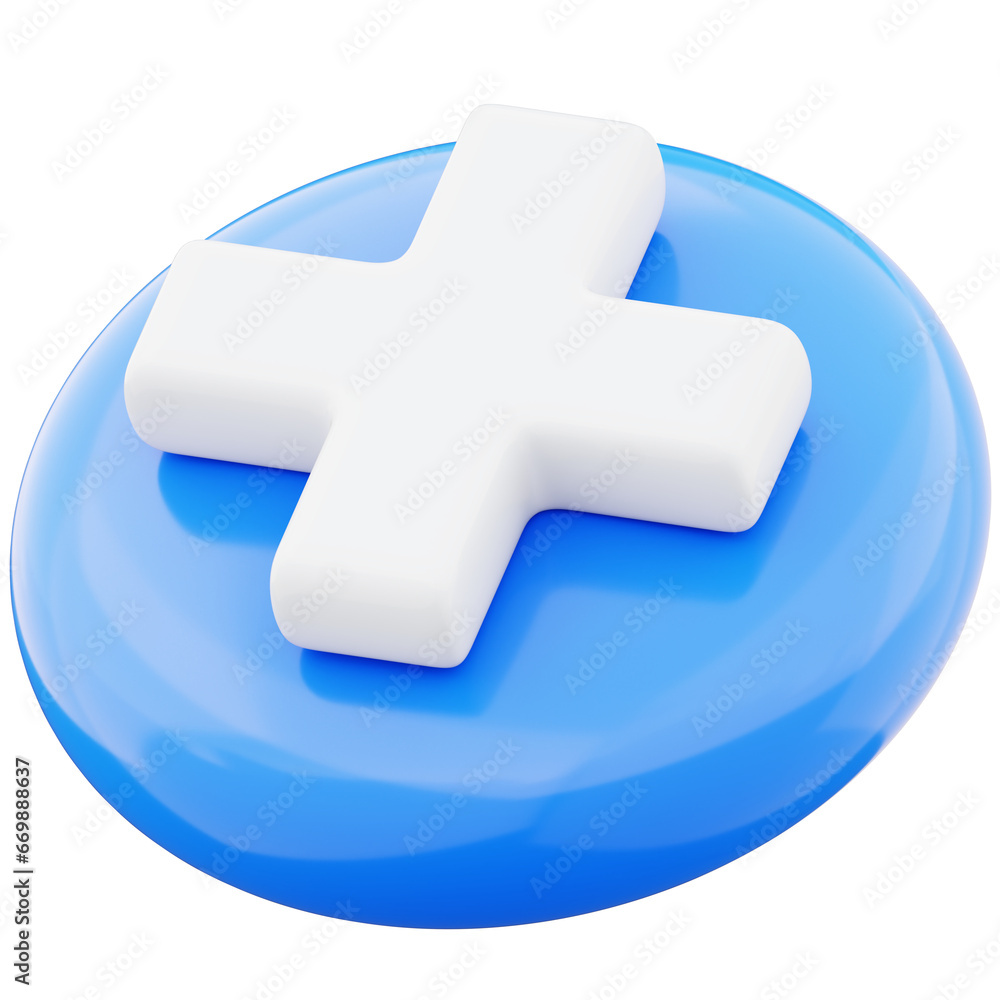Obraz premium Plus sign cross symbol 3d illustration on transparent background