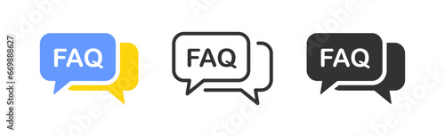 FAQ icon. Question bubble symbol. Answer signs. Message symbols. Ask icons. Message form. Black, flat color. Vector sign.