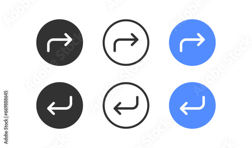 Return arrow icon. Turn back symbol. Reverse signs. Refund in the circle symbols. Revert icons. Black, blue color. Vector sign.