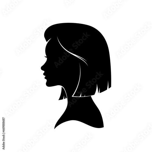 Silhouette of woman with short hair isolated on white background