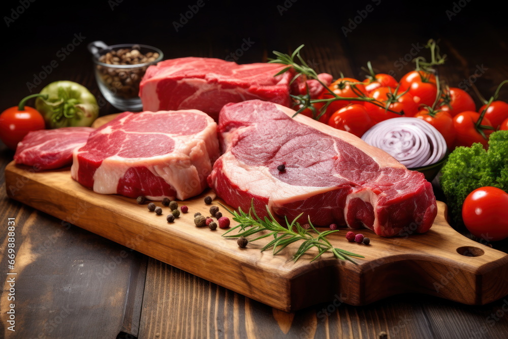 fresh meats on wood background