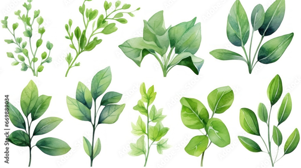 Collection botanical isolated on white background suitable for Wedding Invitation. Set of watercolor green leaves elements. Collection botanical isolated on white background suitable for Wedding Invitation. Set of watercolor green leaves elements.