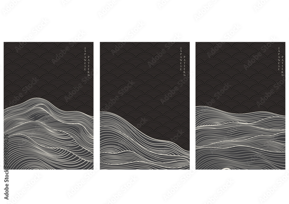 Japanese background with line wave pattern vector. Abstract template ...