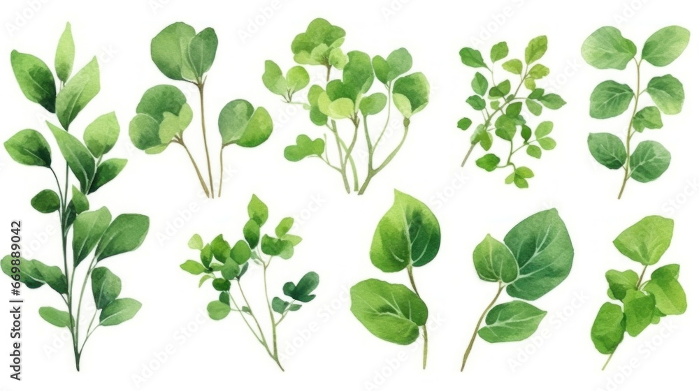 Collection botanical isolated on white background suitable for Wedding Invitation. Set of watercolor green leaves elements. Collection botanical isolated on white background suitable for Wedding Invitation. Set of watercolor green leaves elements.