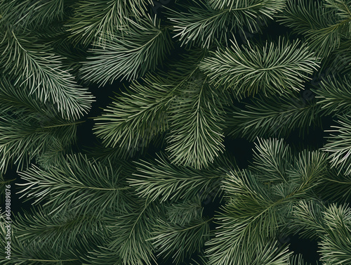 Seamless winter pattern of pine needles and fir branches. Christmas or New Year background.