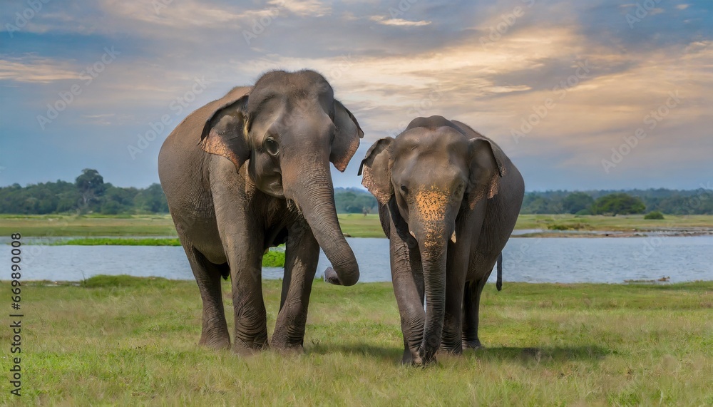 Fototapeta premium elephants in the river