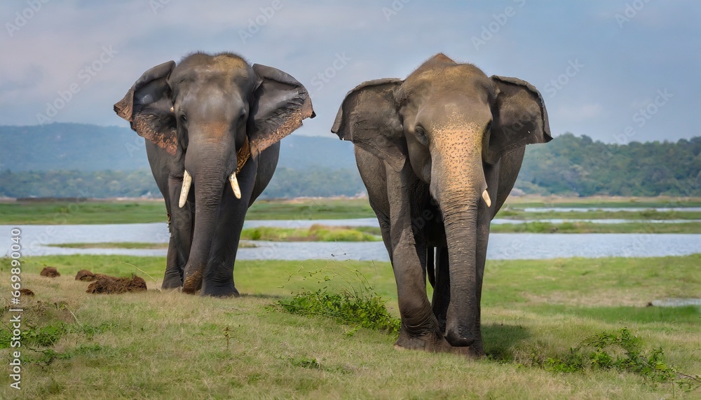 Fototapeta premium elephants in the river