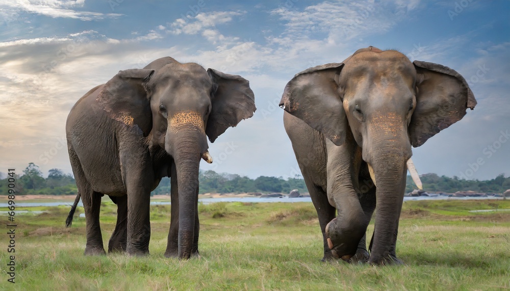 Fototapeta premium elephants in the river