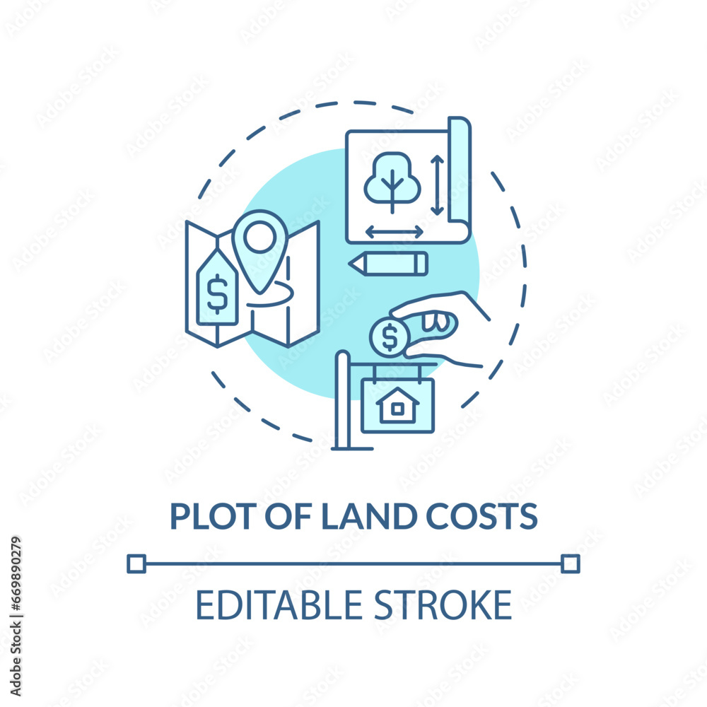 2D editable blue plot of land costs icon, monochromatic isolated vector, construction cost thin line illustration. 2D editable blue plot of land costs icon, monochromatic isolated vector, construction cost thin line illustration.