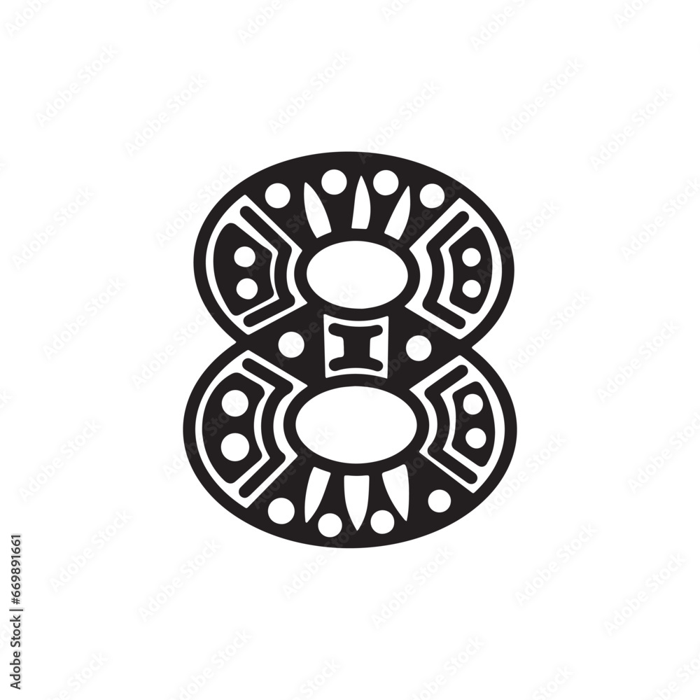 Graffiti aztec number eight in style handwriting art illustration design vector Graffiti aztec number eight in style handwriting art illustration design vector