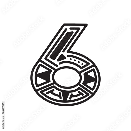 Graffiti aztec number six in style handwriting art illustration design vector